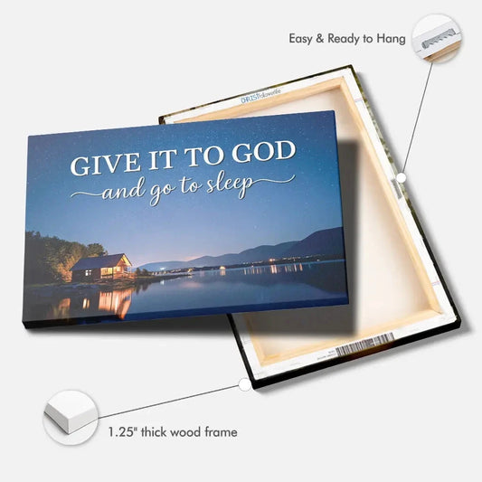 give it to god and go to sleep starry lake cabin christian wall art canvas print (Landscape)