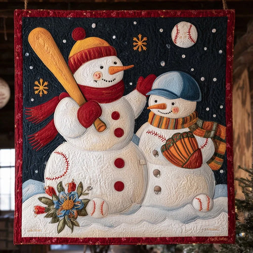 Christmas Baseball Snowmen Quilt Blanket