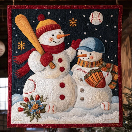 Christmas Baseball Snowmen Quilt Blanket