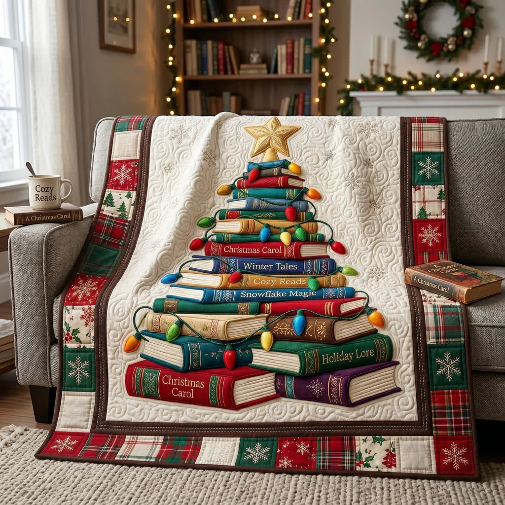 Christmas Book Tree Quilt Quilt Blanket