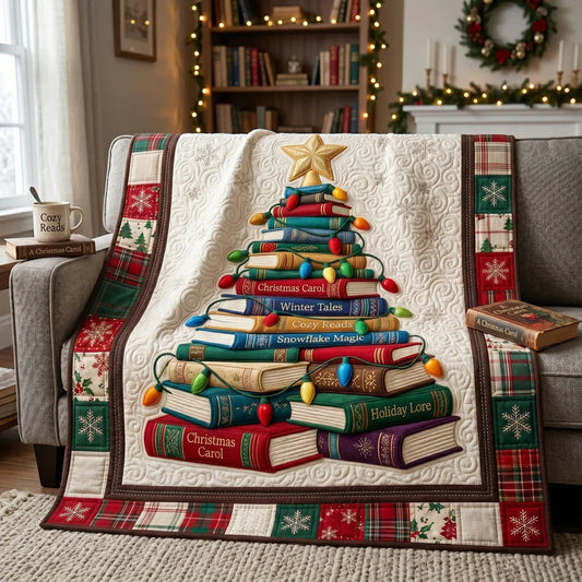Christmas Book Tree Quilt Quilt Blanket