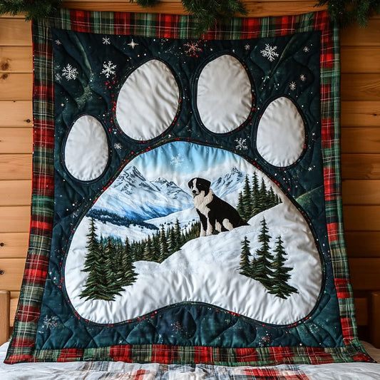 Christmas Border Collie Paw Quilt Blanket