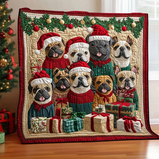 Christmas Bulldog Quilt Blanket