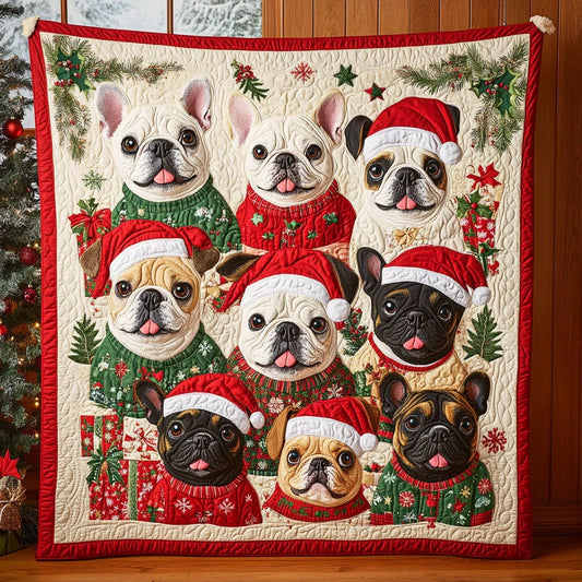 Christmas Bulldog Friend Quilt Blanket