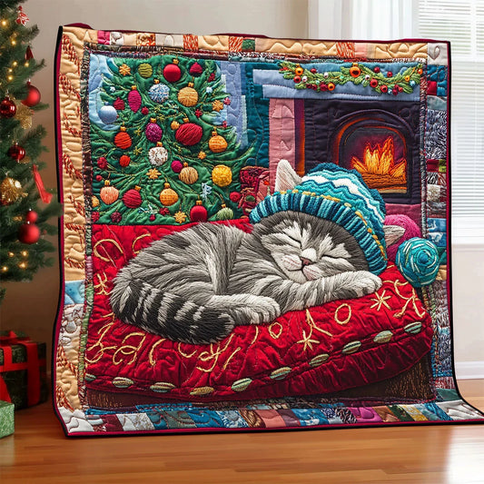 Christmas Cat Dream Quilt Blanket
