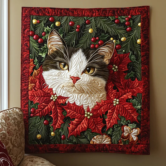 Christmas Cat Hiding Quilt Blanket