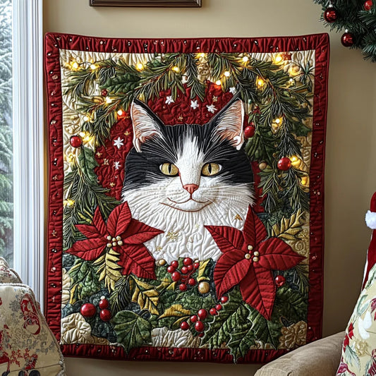 Christmas Cat Hiding Quilt Blanket