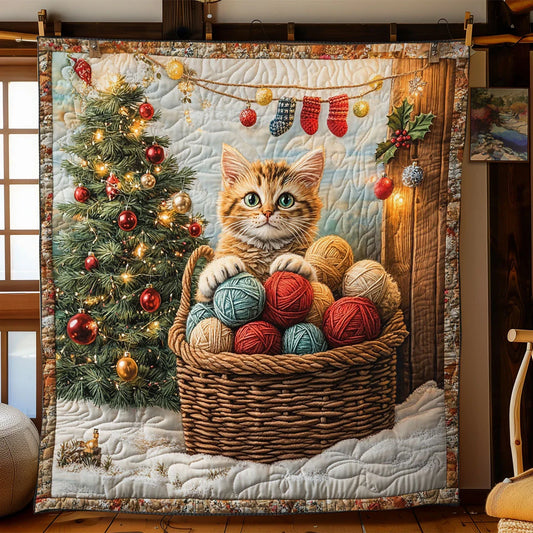 Christmas Cat The Ball Of Yarn Quilt Blanket