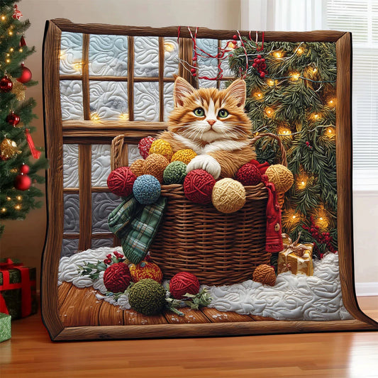 Christmas Cat Yarn Ball Quilt Blanket
