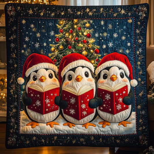 Christmas Choir Penguins Quilt Blanket