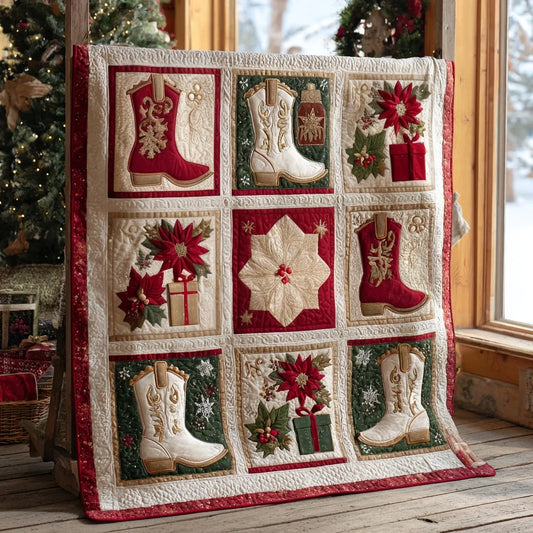 Christmas Cowboy Boots Quilt Blanket