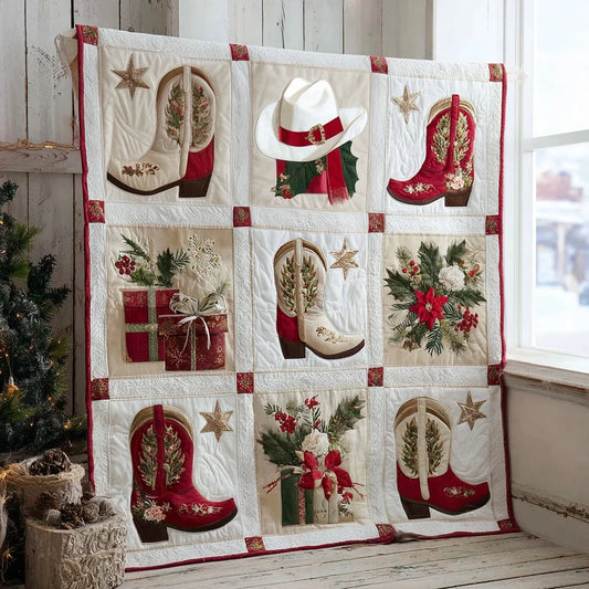 Christmas Cowboy Boots Quilt Blanket