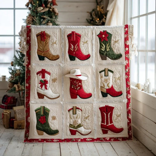 Christmas Cowboy Boots Quilt Blanket