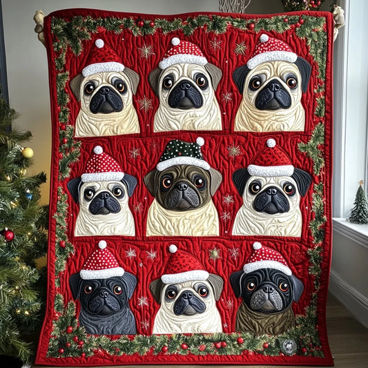 Christmas Cute Pugs Quilt Blanket