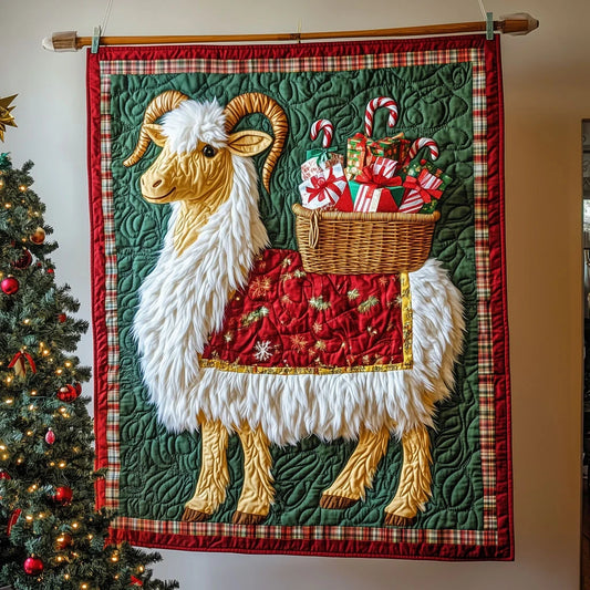 Christmas Delivery Goat Quilt Blanket