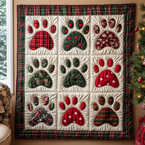 Christmas Dog Paw Quilt Blanket