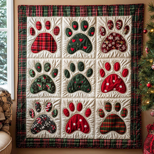 Christmas Dog Paw Quilt Blanket