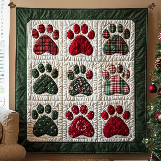 Christmas Dog Paw Quilt Blanket