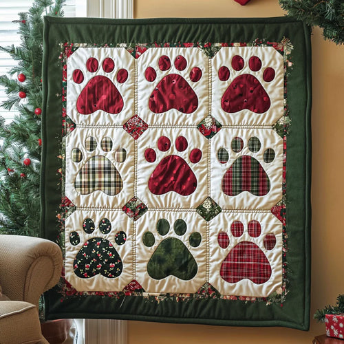 Christmas Dog Paw Quilt Blanket