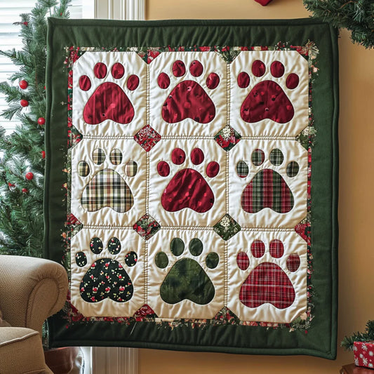 Christmas Dog Paw Quilt Blanket