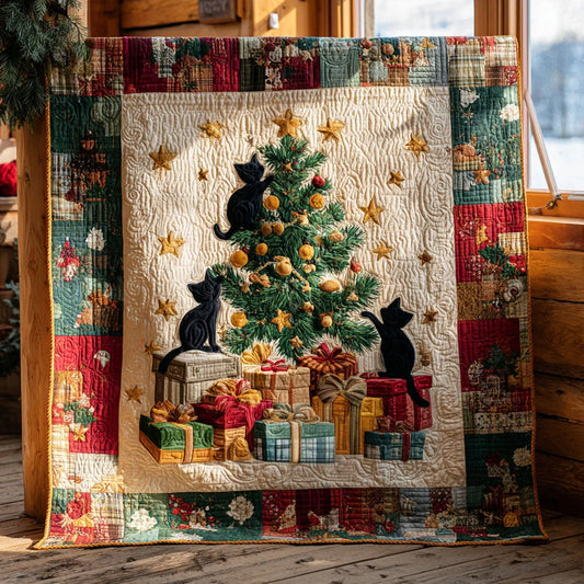 Christmas Eve Black Cat Quilt Blanket