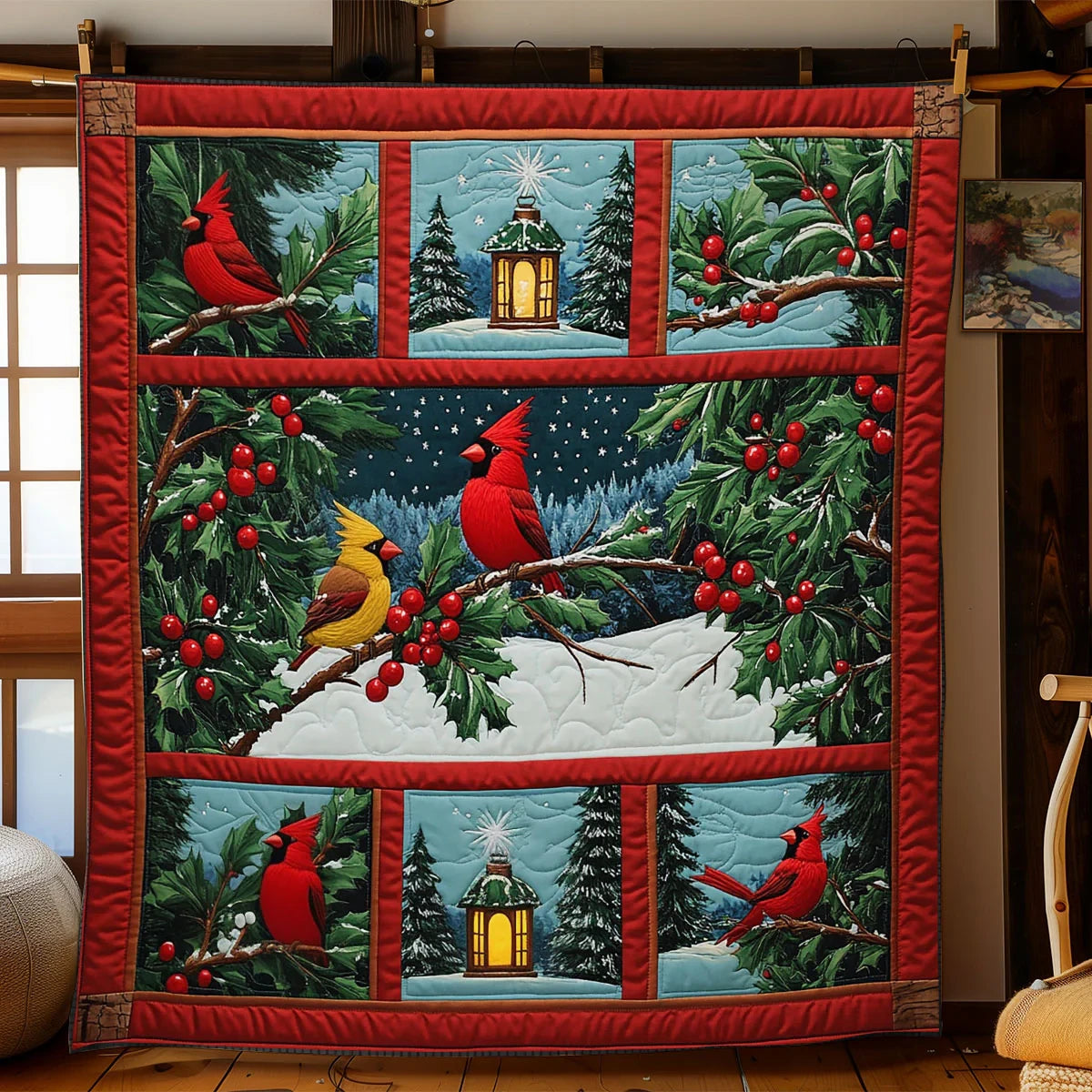 Christmas Eve Cardinals Quilt Blanket