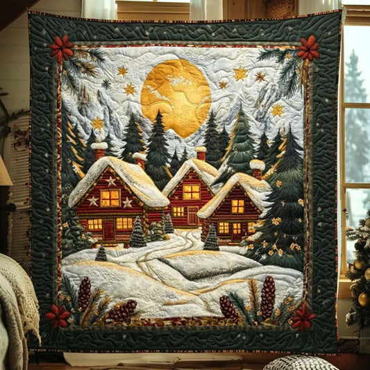 Christmas Eve Forest Cabin Quilt Blanket