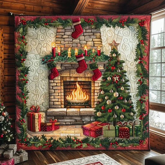 Christmas Fireplace Quilt Blanket