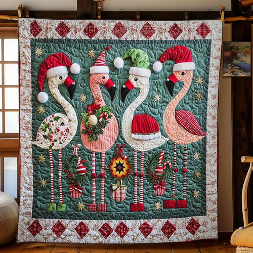 Christmas Flamingo Cheer Quilt Blanket