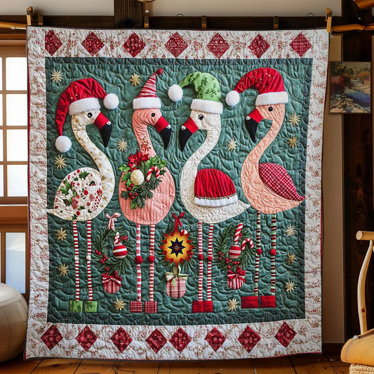 Christmas Flamingo Cheer Quilt Blanket