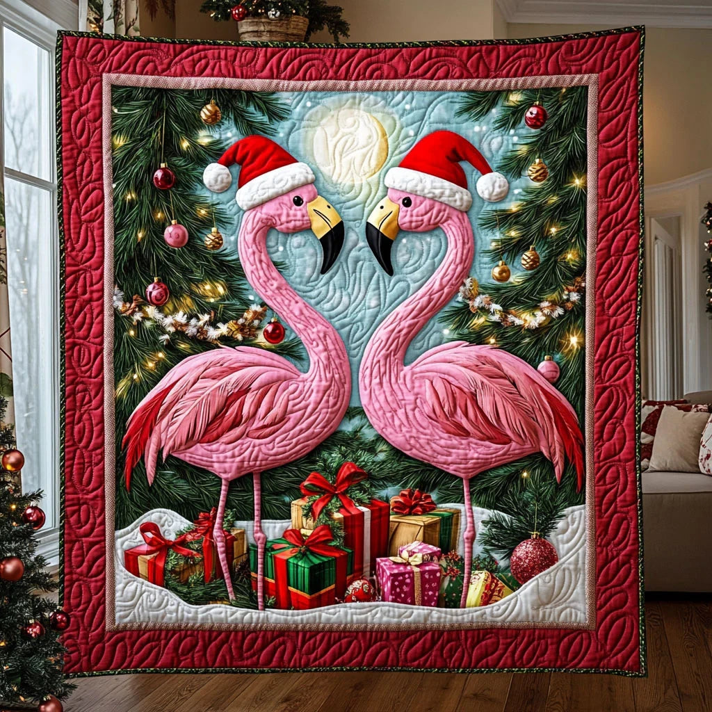 Christmas Flamingo Quilt Blanket