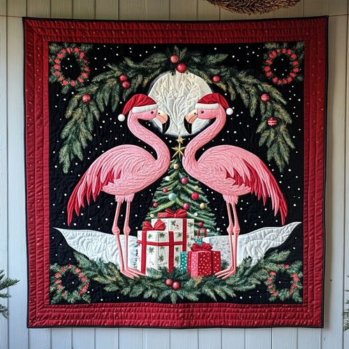 Christmas Flamingo Quilt Blanket