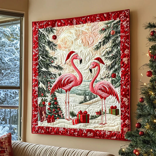 Christmas Flamingo Quilt Blanket