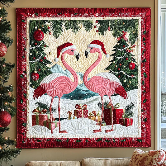 Christmas Flamingo Quilt Blanket