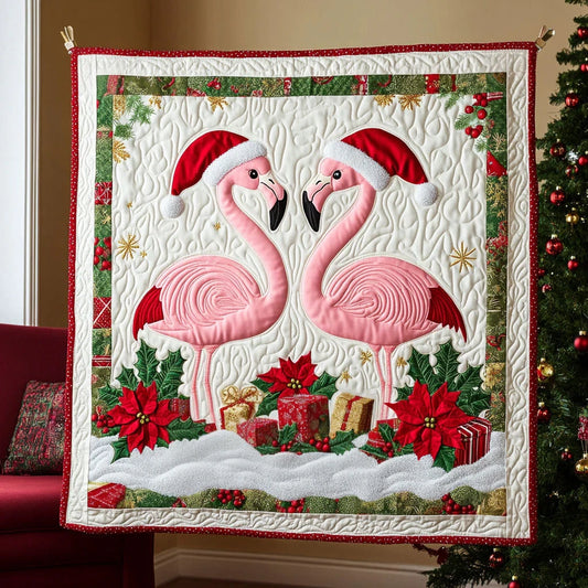 Christmas Holiday Flamingo Quilt Blanket
