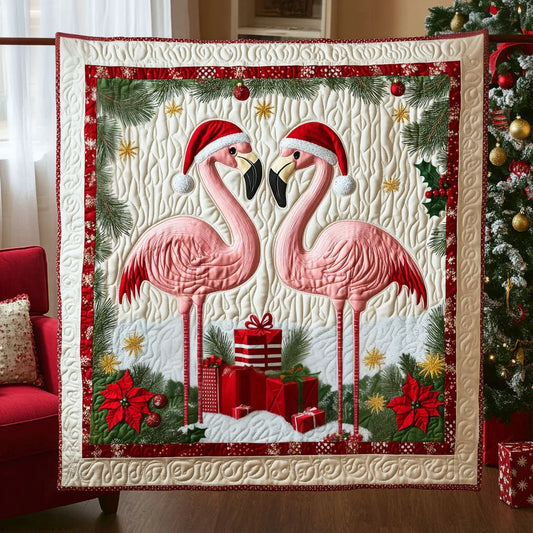 Christmas Holiday Flamingo Quilt Blanket
