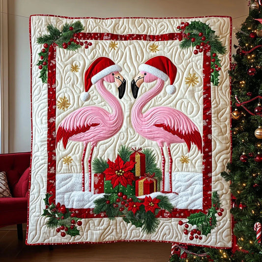 Christmas Holiday Flamingo Quilt Blanket