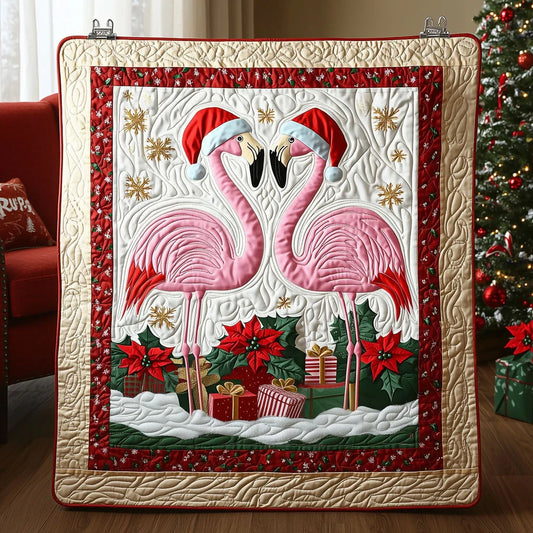 Christmas Holiday Flamingo Quilt Blanket