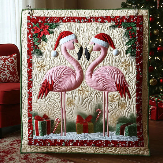 Christmas Holiday Flamingo Quilt Blanket