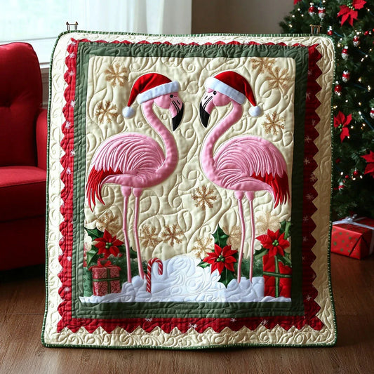Christmas Holiday Flamingo Quilt Blanket