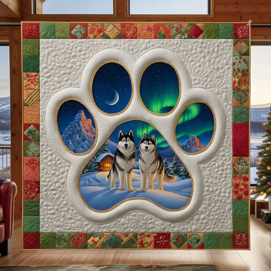 Christmas Husky Paw Quilt Blanket