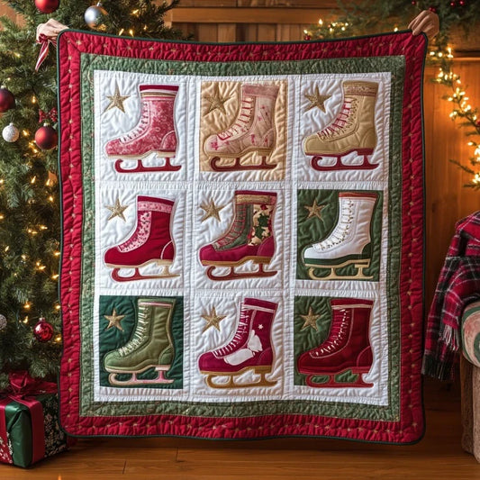 Christmas Ice Skating Boots Quilt Blanket