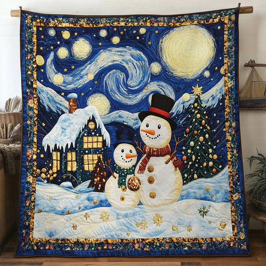 Christmas Moon Snowman Quilt Blanket