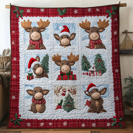 Christmas Moose Star Quilt Blanket