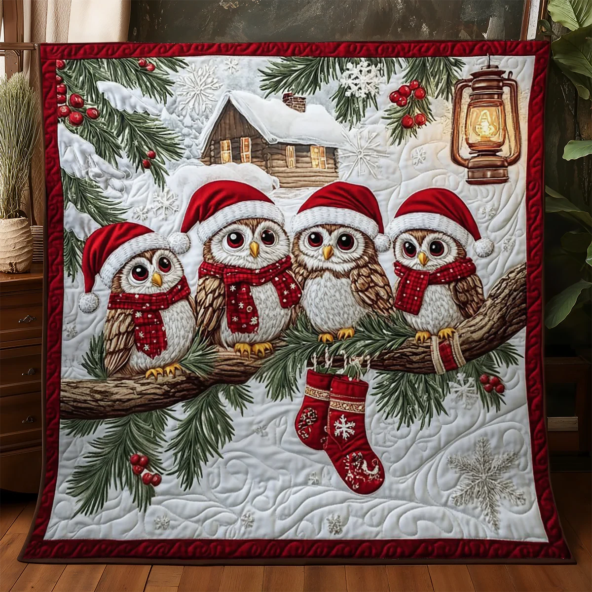 Christmas Owls Quilt Blanket