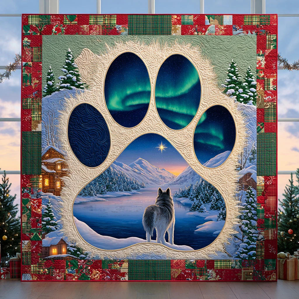 Christmas Pawprint Quilt Blanket