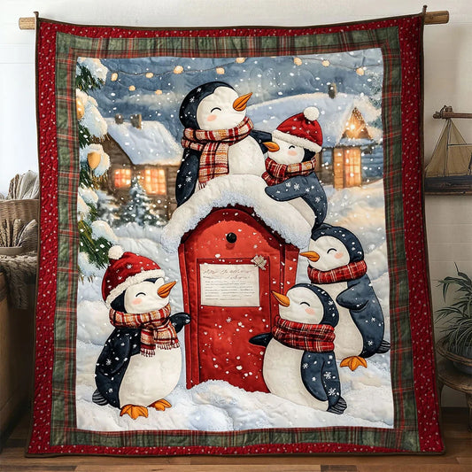 Christmas Penguin Christmas Mail Quilt Blanket