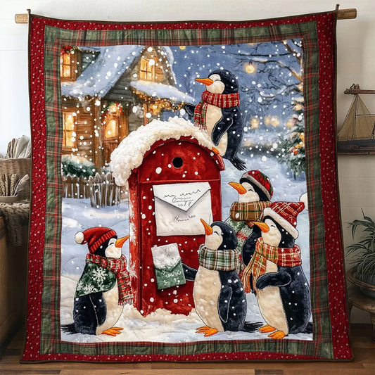 Christmas Penguin Noel Night Quilt Blanket