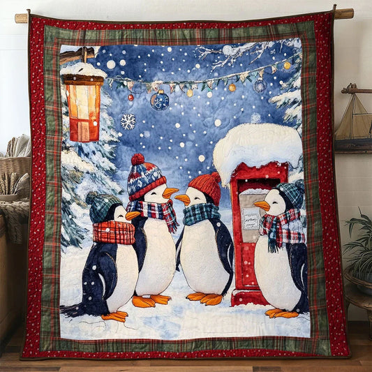 Christmas Penguin Snow Adventure Quilt Blanket