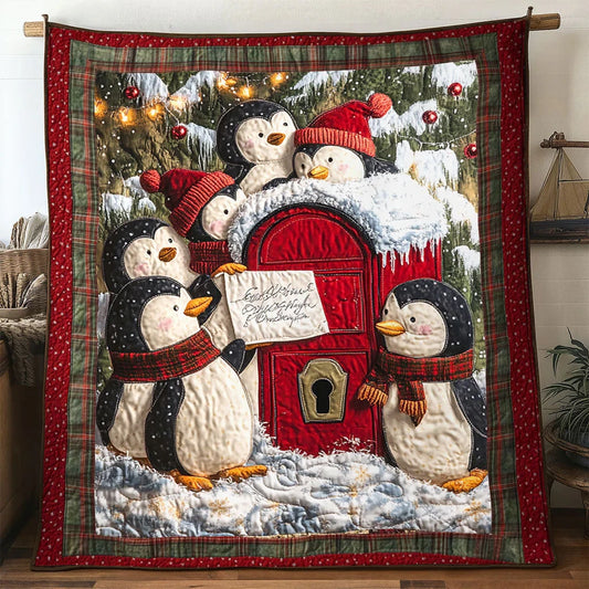 Christmas Penguin Snow Parade Quilt Blanket